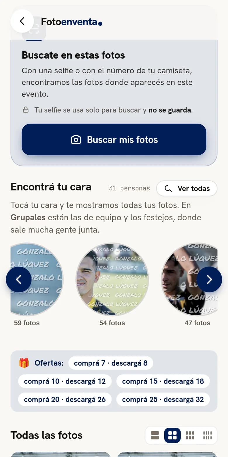 Un álbum en el teléfono: la fila de caras, cada una con la cantidad de fotos donde aparece